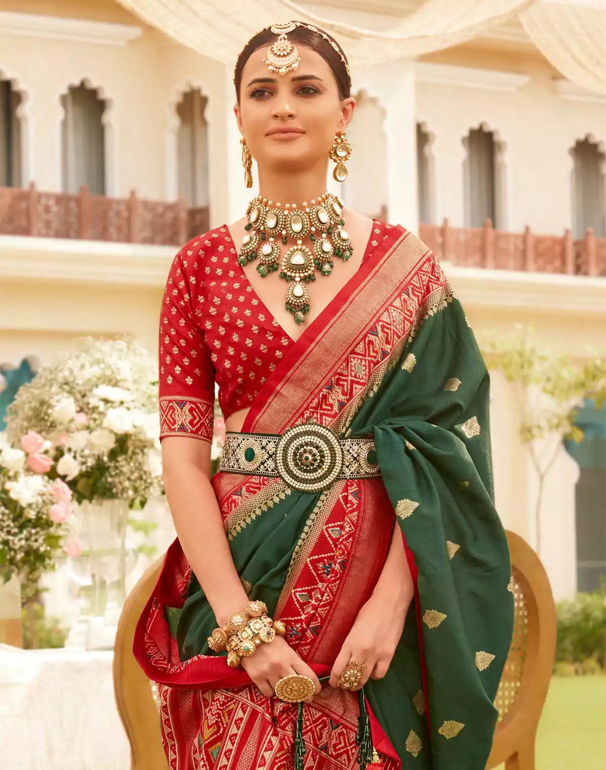 Emerald Green Coloured Patola Fancy Saree