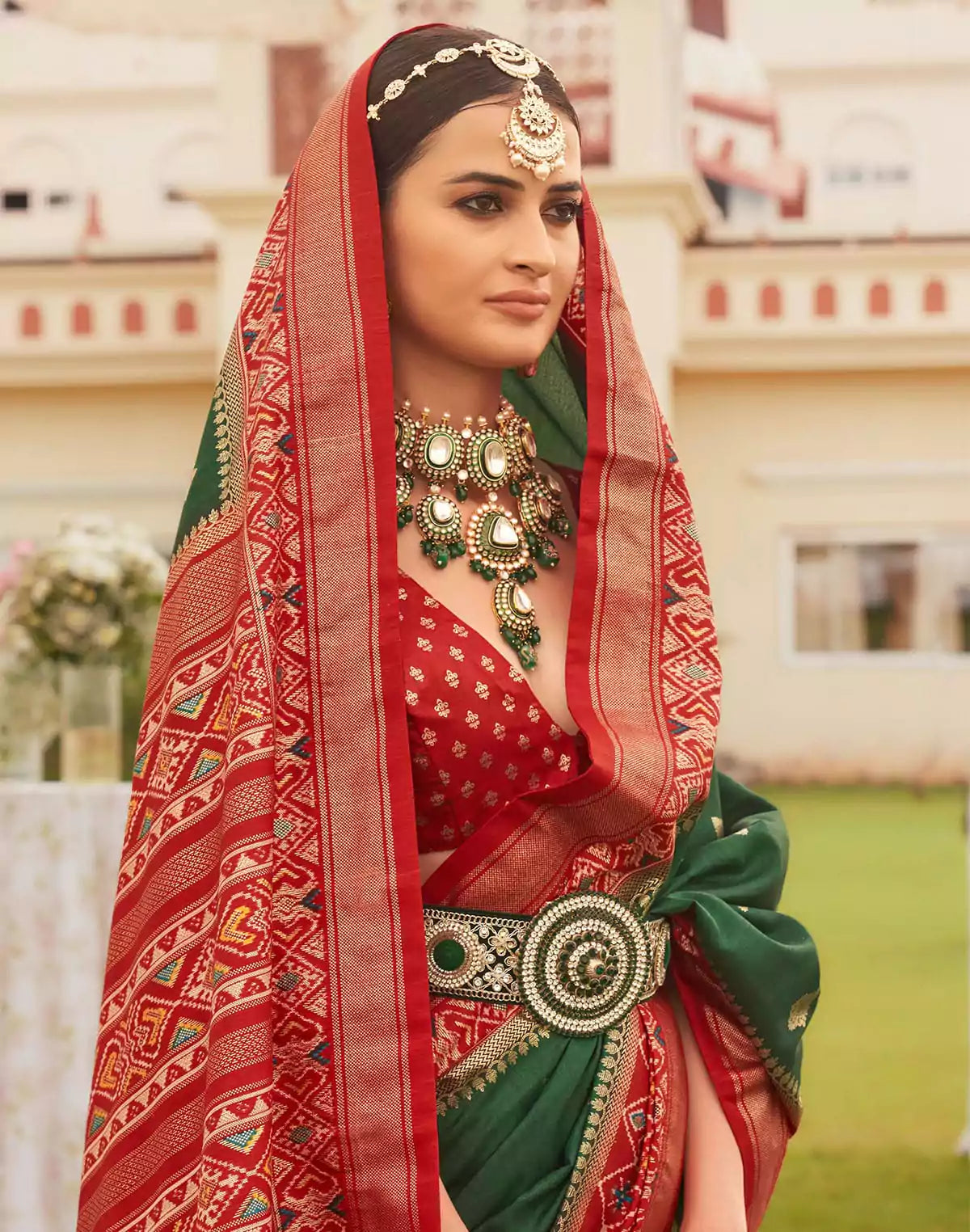 Emerald Green Coloured Patola Fancy Saree