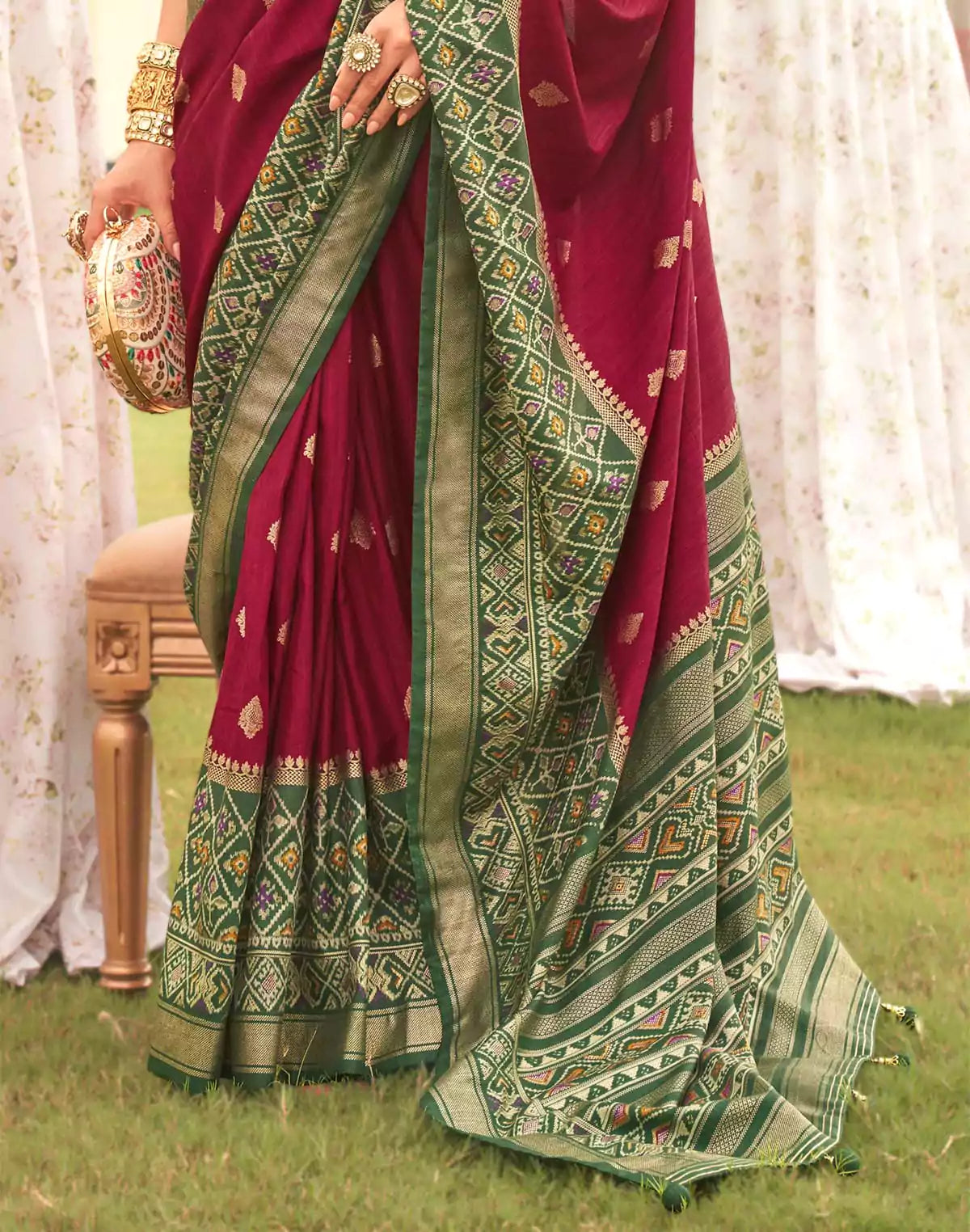 Maroon Coloured Patola Contrast Saree