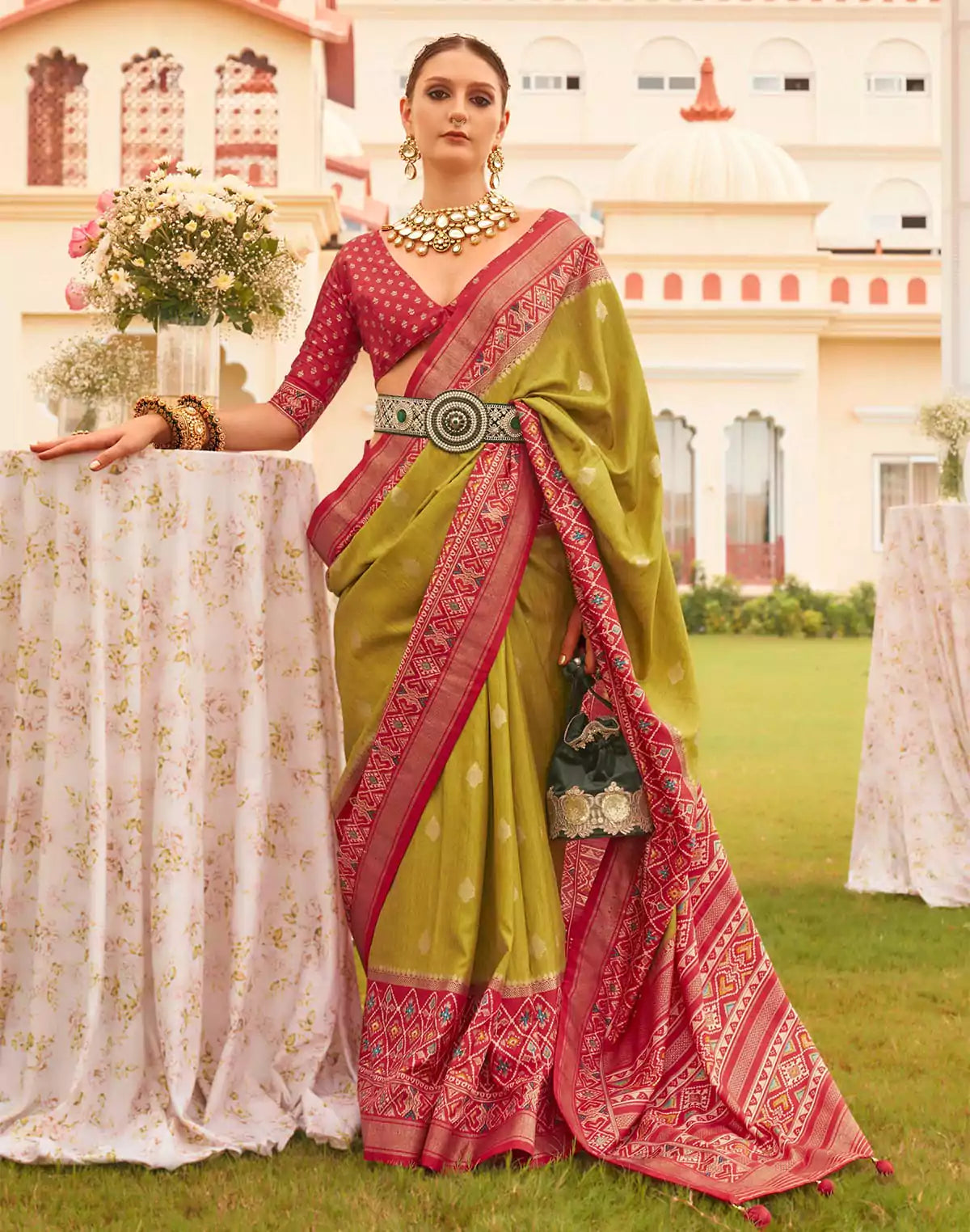 Mehendi Green Patola Festive Wear Saree