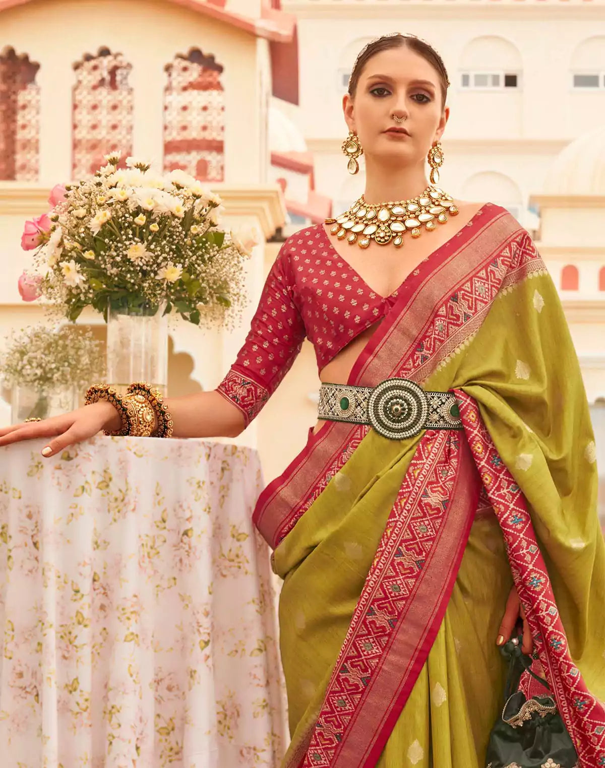 Mehendi Green Patola Festive Wear Saree