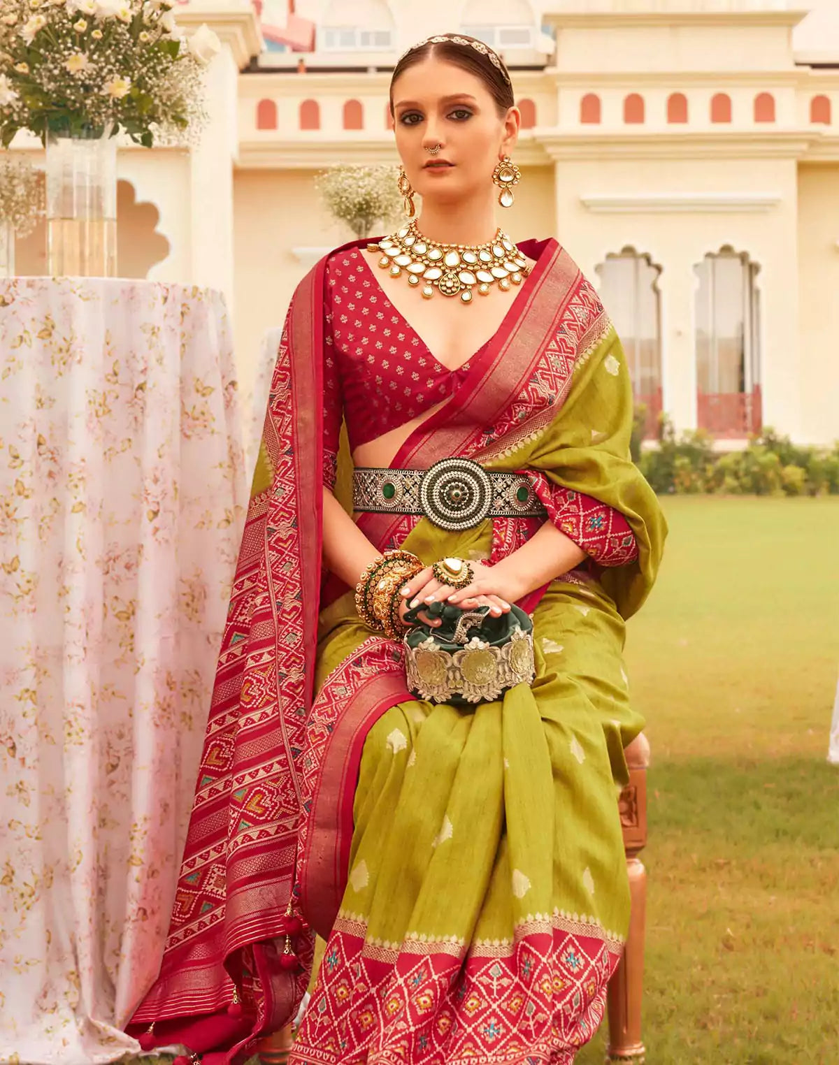Mehendi Green Patola Festive Wear Saree
