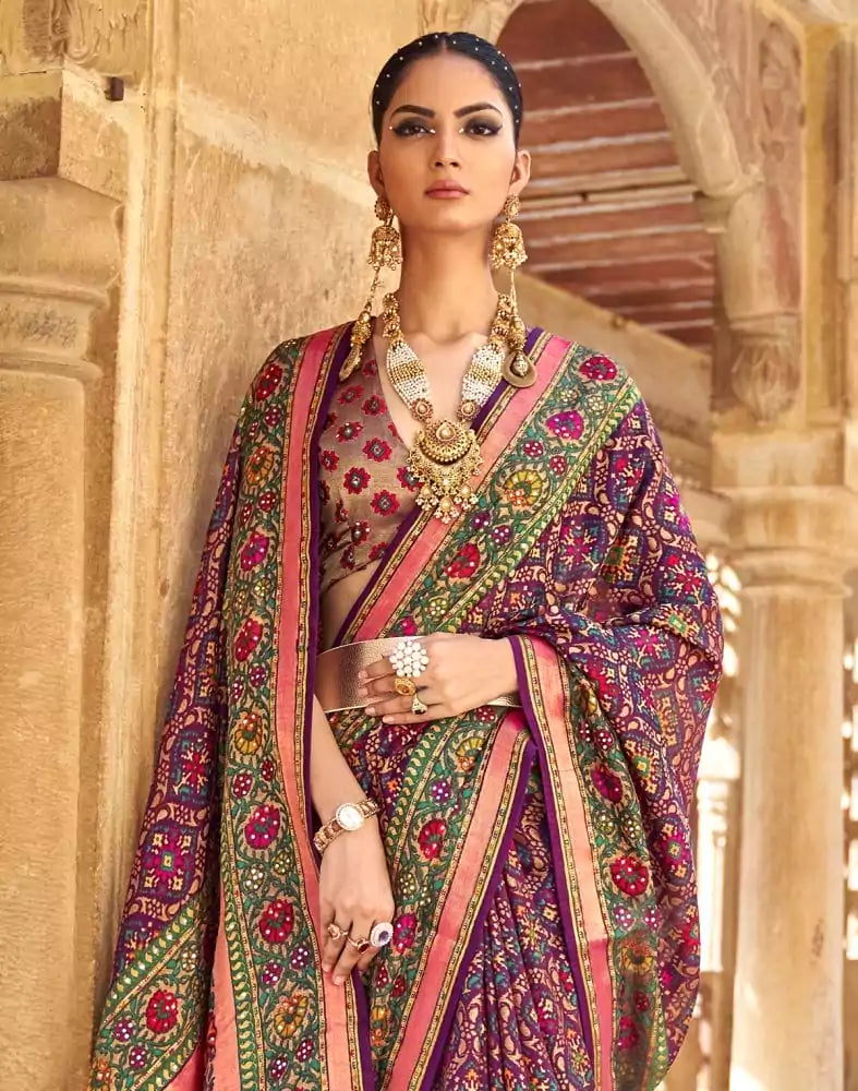 Purple Coloured Woven Patola Saree