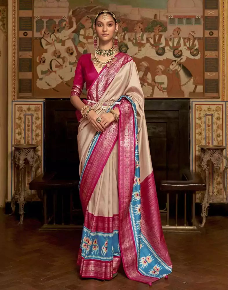 Cream Coloured Patola Fabric Saree