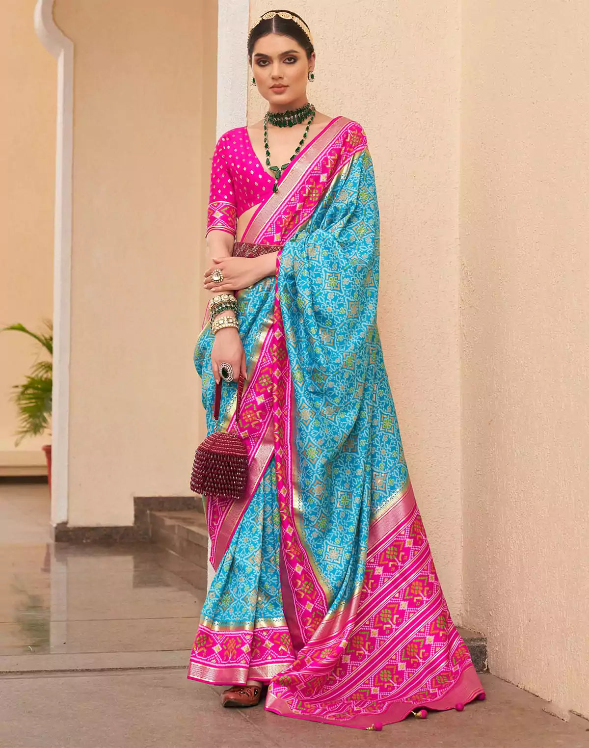 Elegant Sky Blue Colour Patola Silk Saree