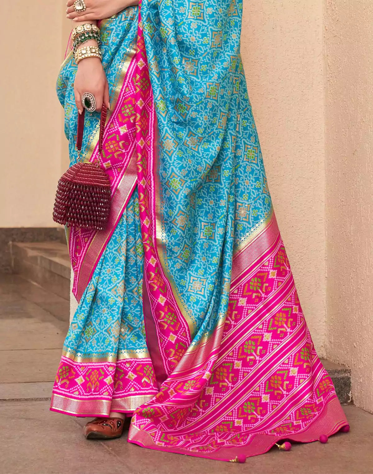 Elegant Sky Blue Colour Patola Silk Saree