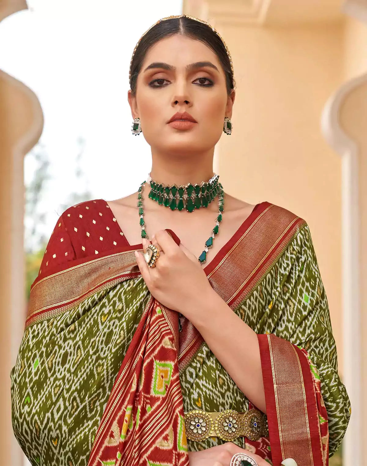Mehendi Green all over Ikat Print Patola Designer Saree