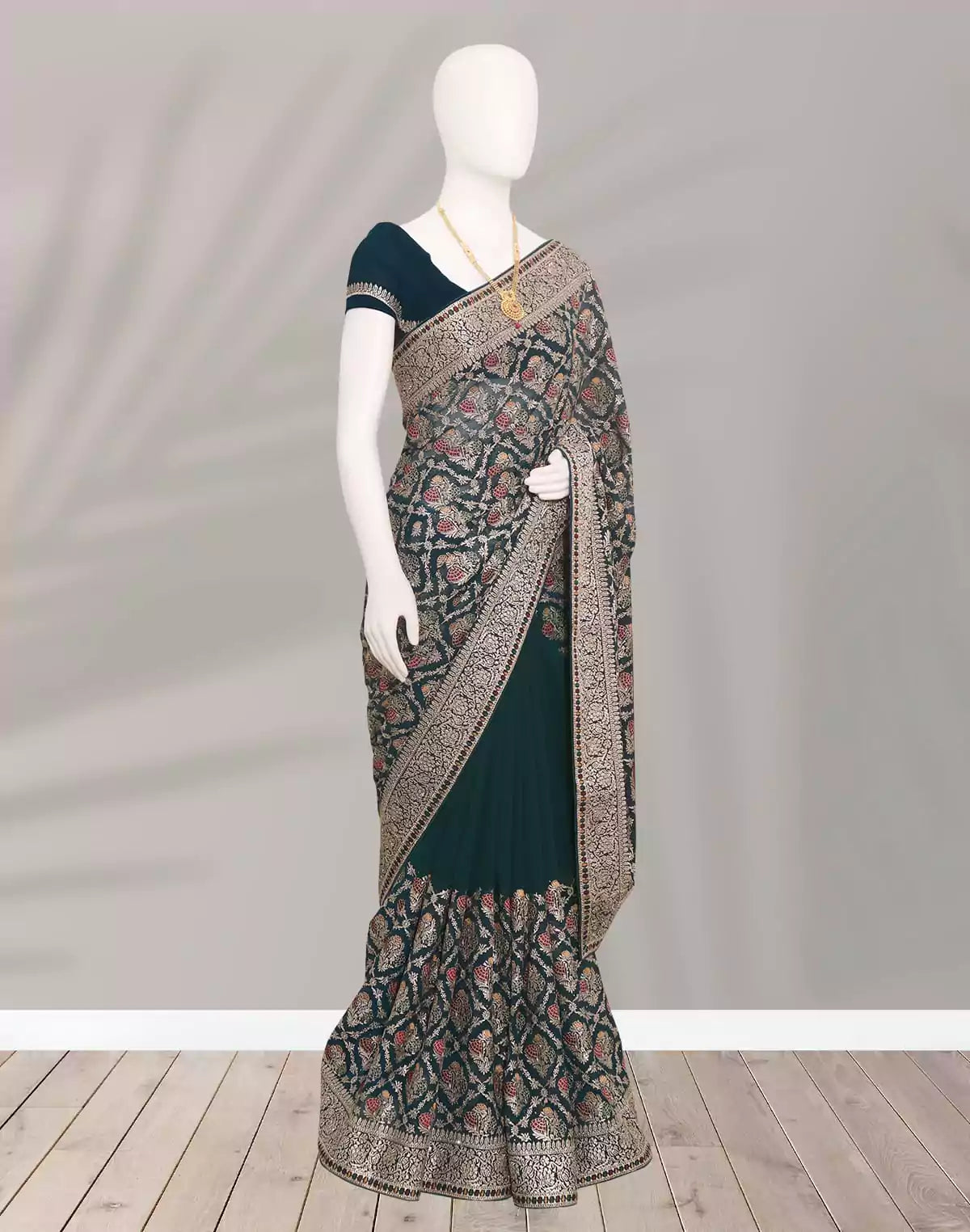 Peacock Blue Georgette Chikankari with Stones work Saree