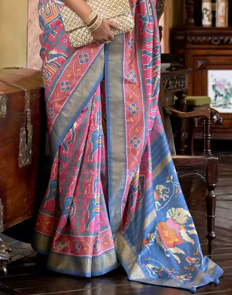 Ikat Pattern Light Pink Coloured Patola Fancy Saree