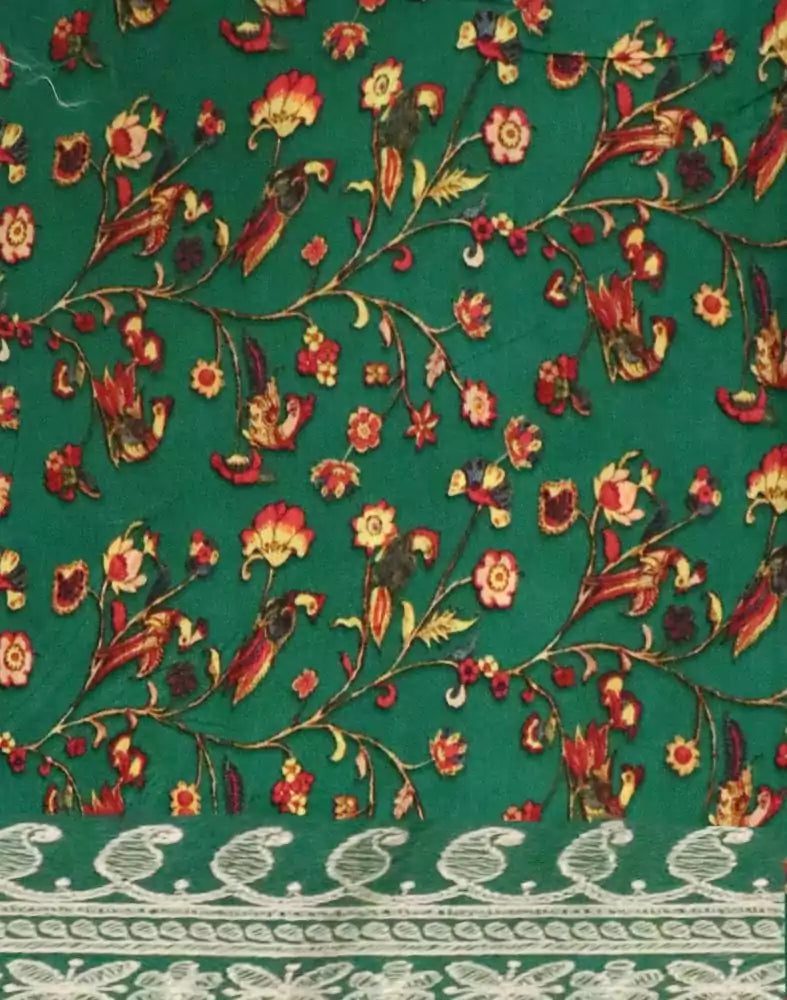 Green Floral Printed Dola Silk Saree