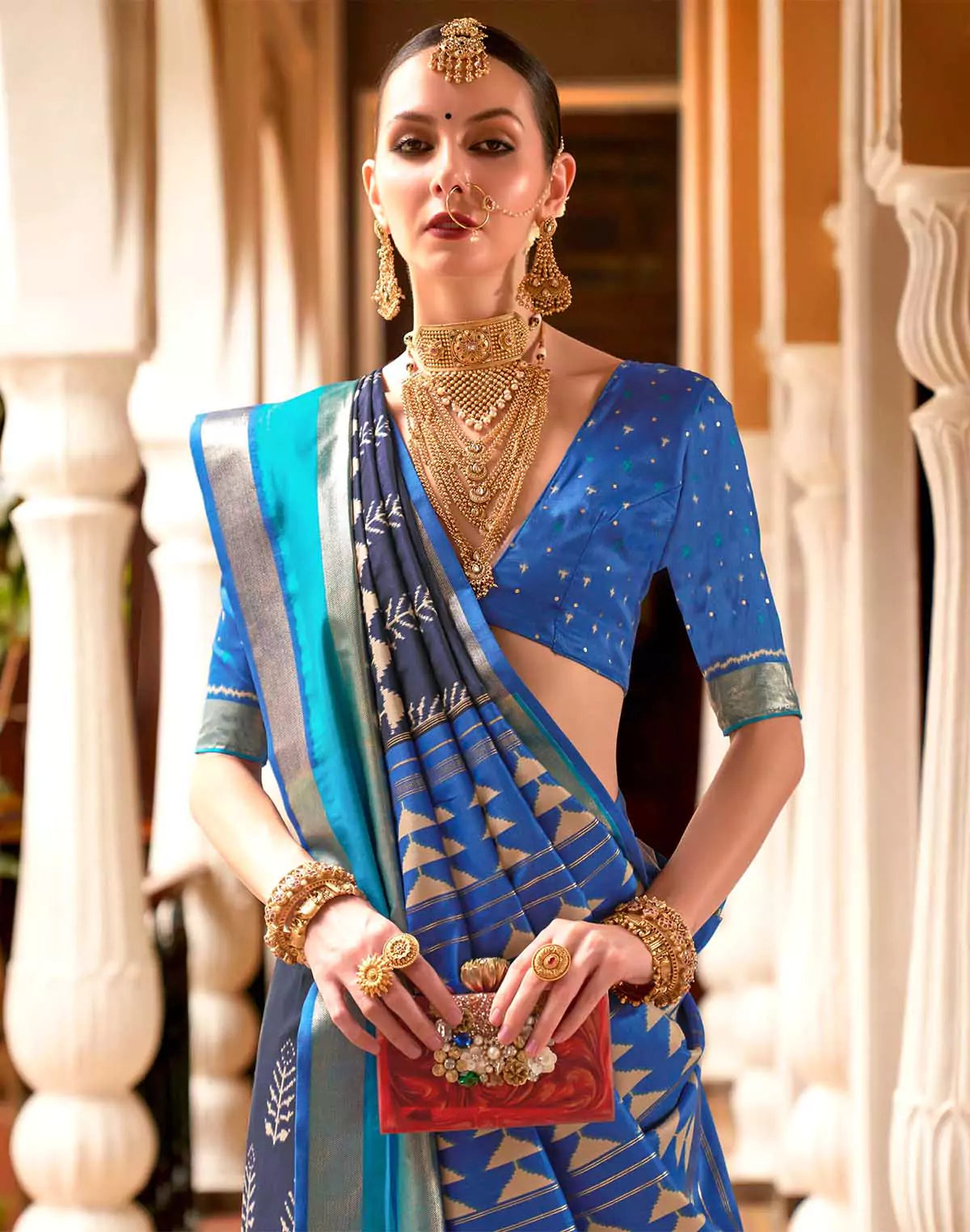 Navy Blue Woven Patola Silk Saree