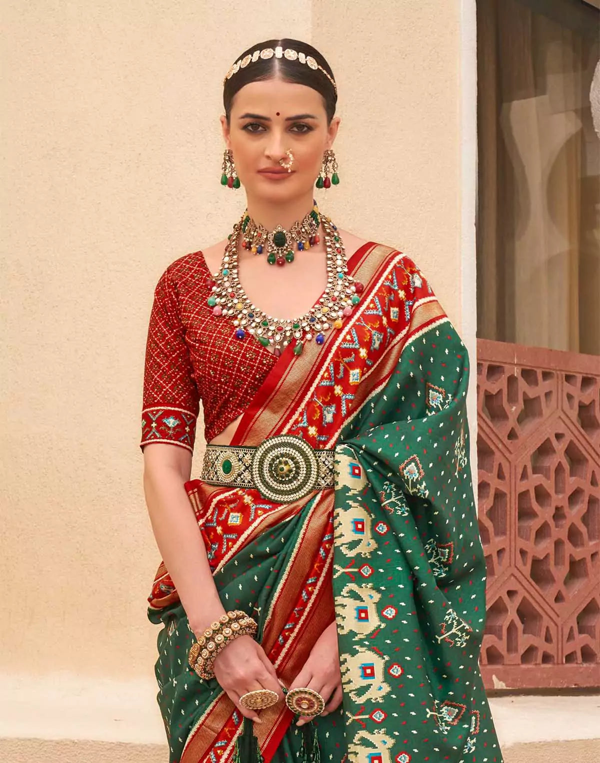 Green Coloured Contrast Border Palkhi Patola Saree