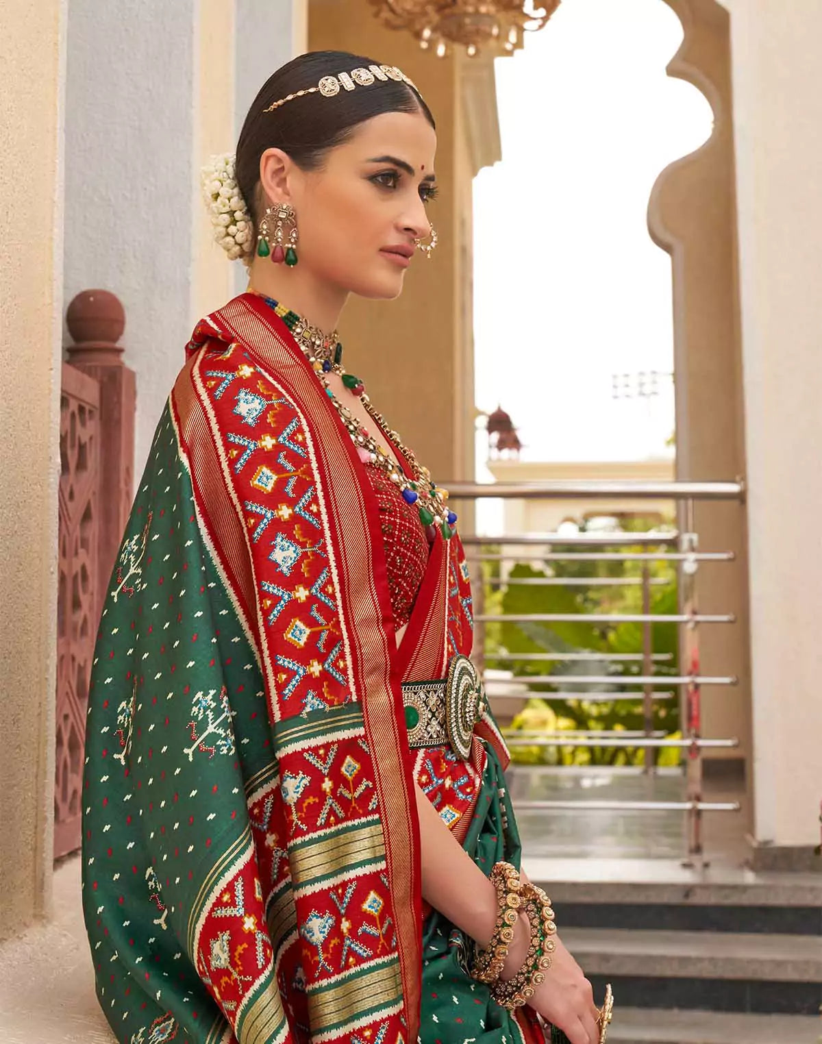 Green Coloured Contrast Border Palkhi Patola Saree