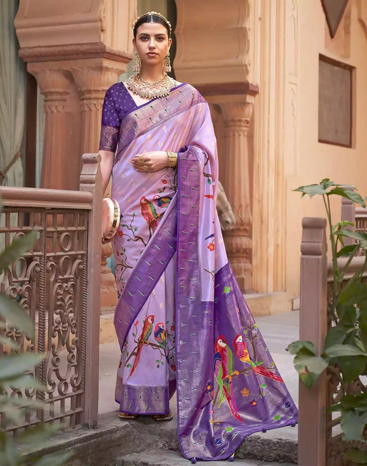 Voilet Paithani Soft Banaras Silk Saree
