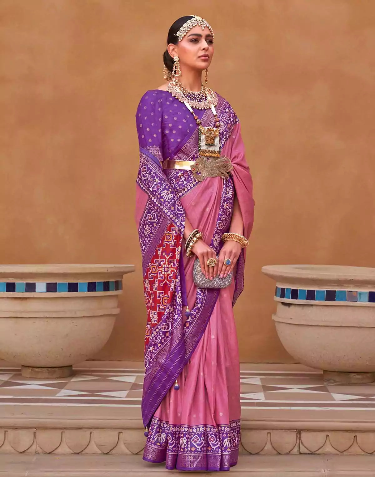 Patola Silk Light Pink Stylish Saree
