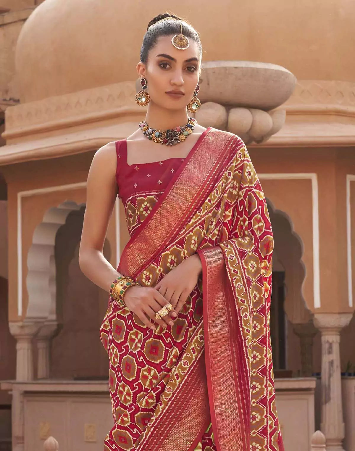 Red Pochampally Silk Patola Fancy Saree