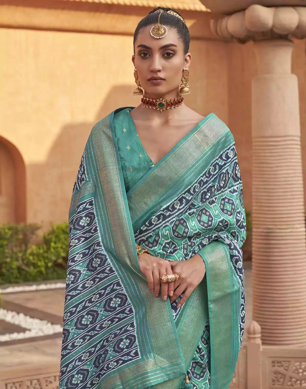 Light Green Ikat Patola Silk Saree