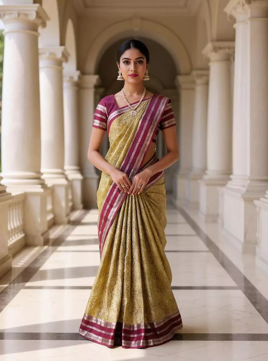Mehendi Green Floral with Paisely Design Kanchi Pattu Silk Saree