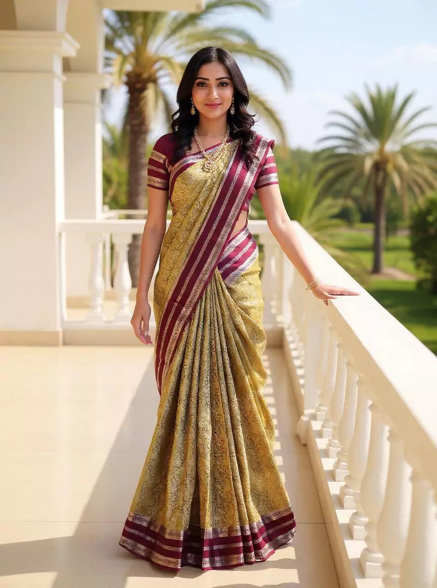 Mehendi Green Floral with Paisely Design Kanchi Pattu Silk Saree