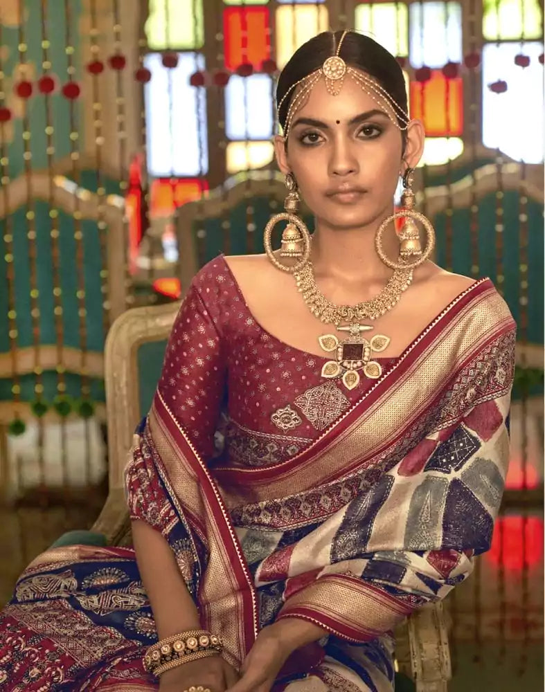 Multi Color Floral Print Banaras Silk Patola Saree