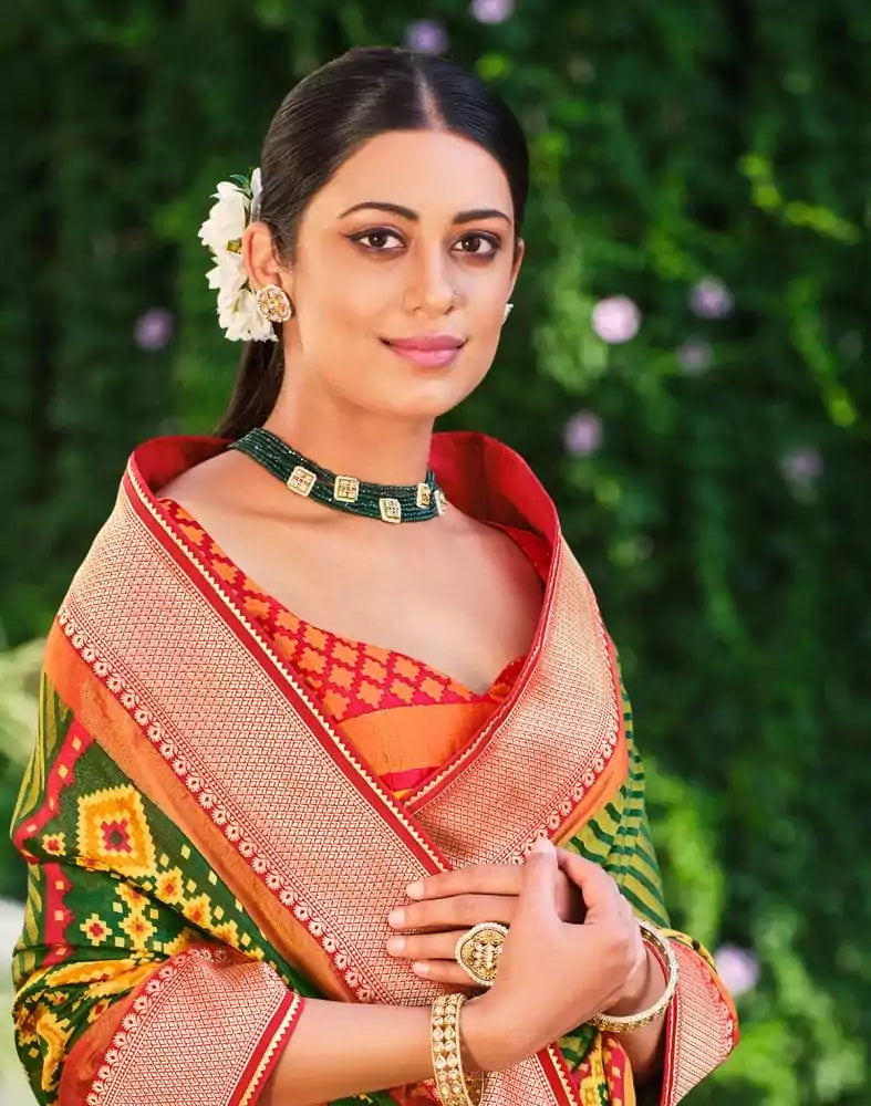Green Coloured Brasso Printed Saree