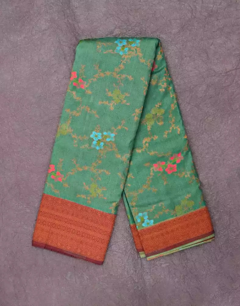 Light Green Floral Semi Georgette Saree