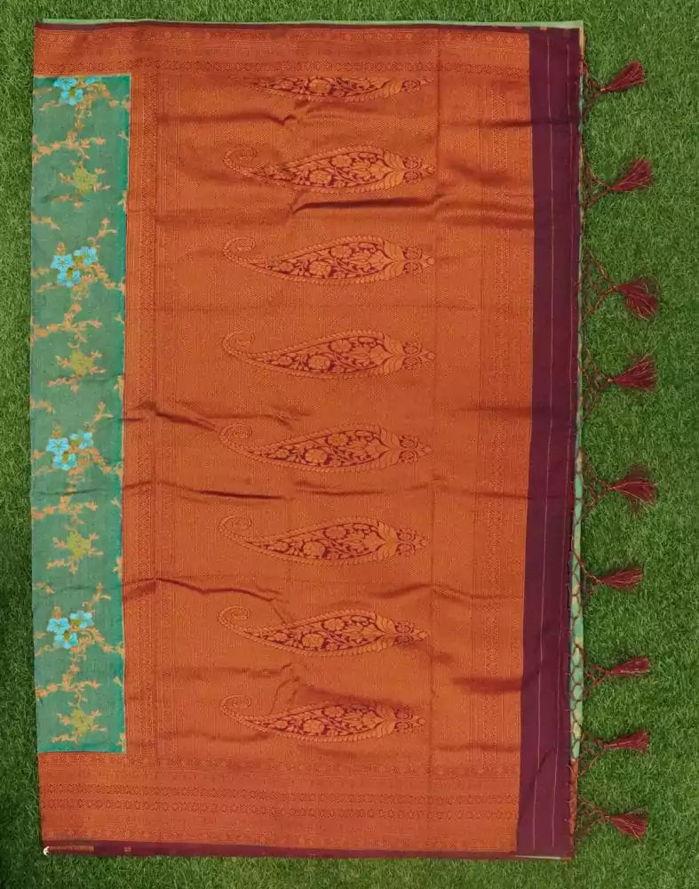 Light Green Floral Semi Georgette Saree