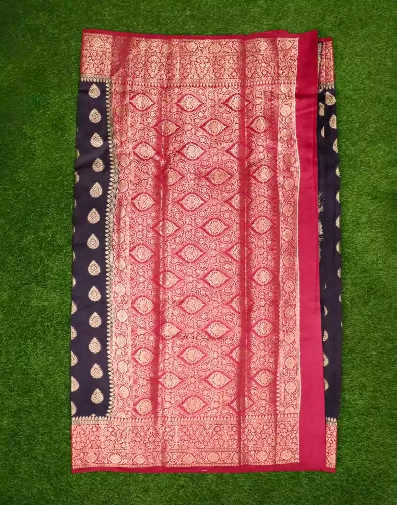 Navy Blue Botanical Pure Dupion Saree