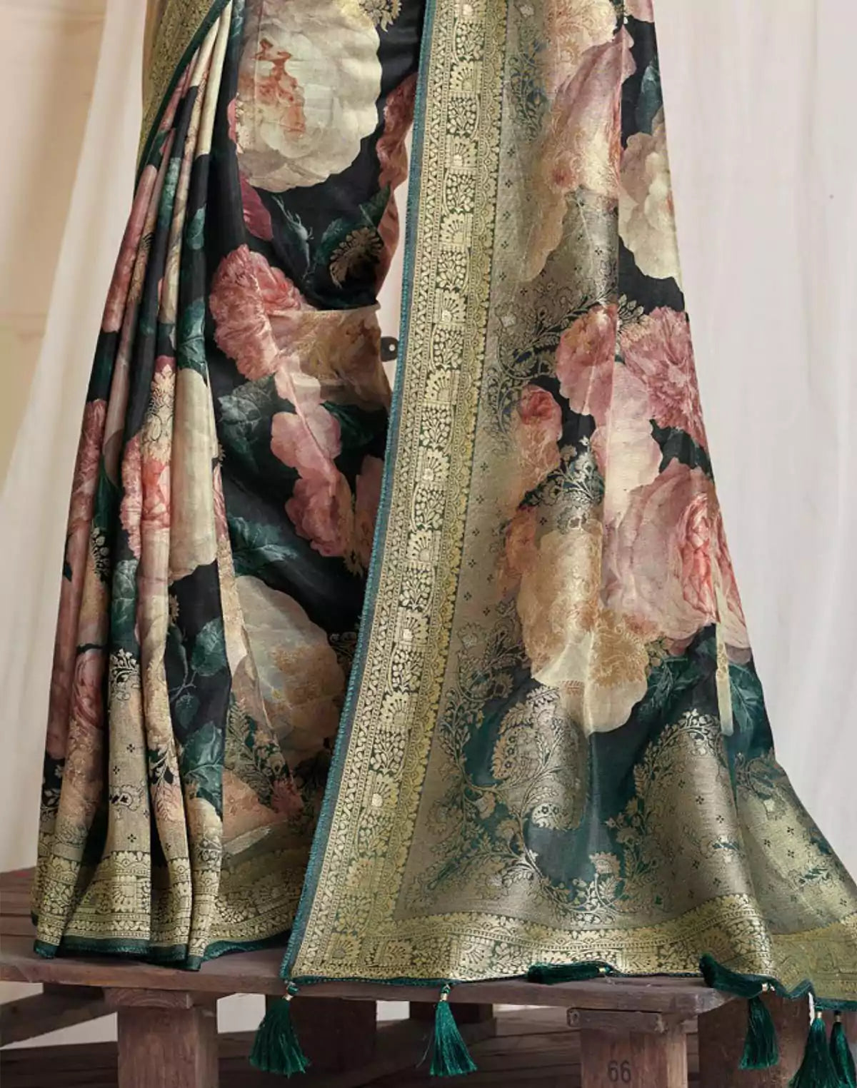 Green all over Floral Dola Silk Saree