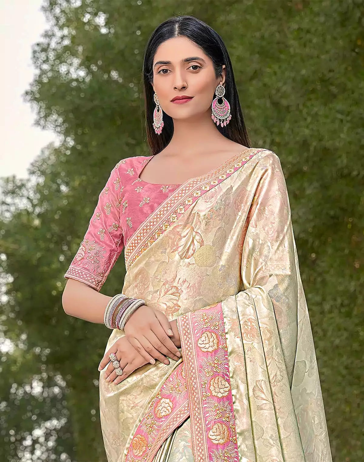 Light Pista Green Dola Silk Saree with work Blouse