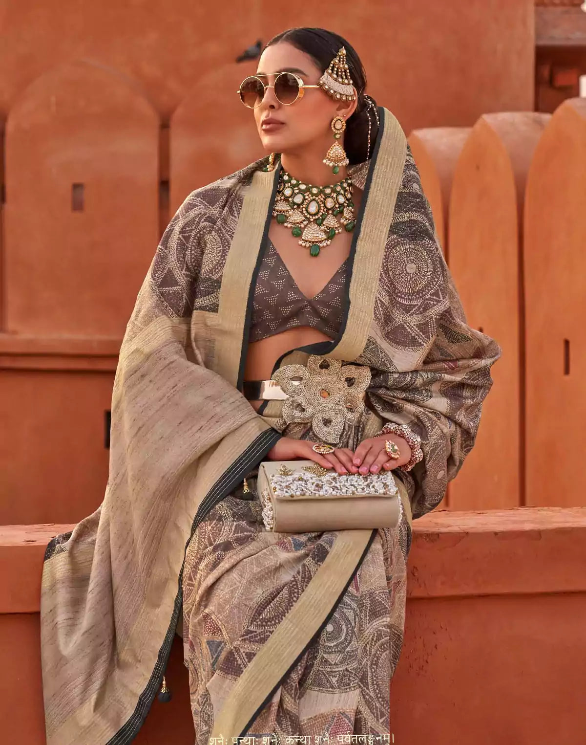 Beige Color Graphic Printed Classic Jute Silk Saree