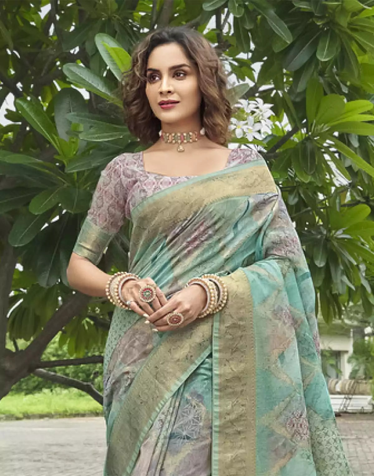 Beautiful Pink Botanical Print Patola Designer Saree