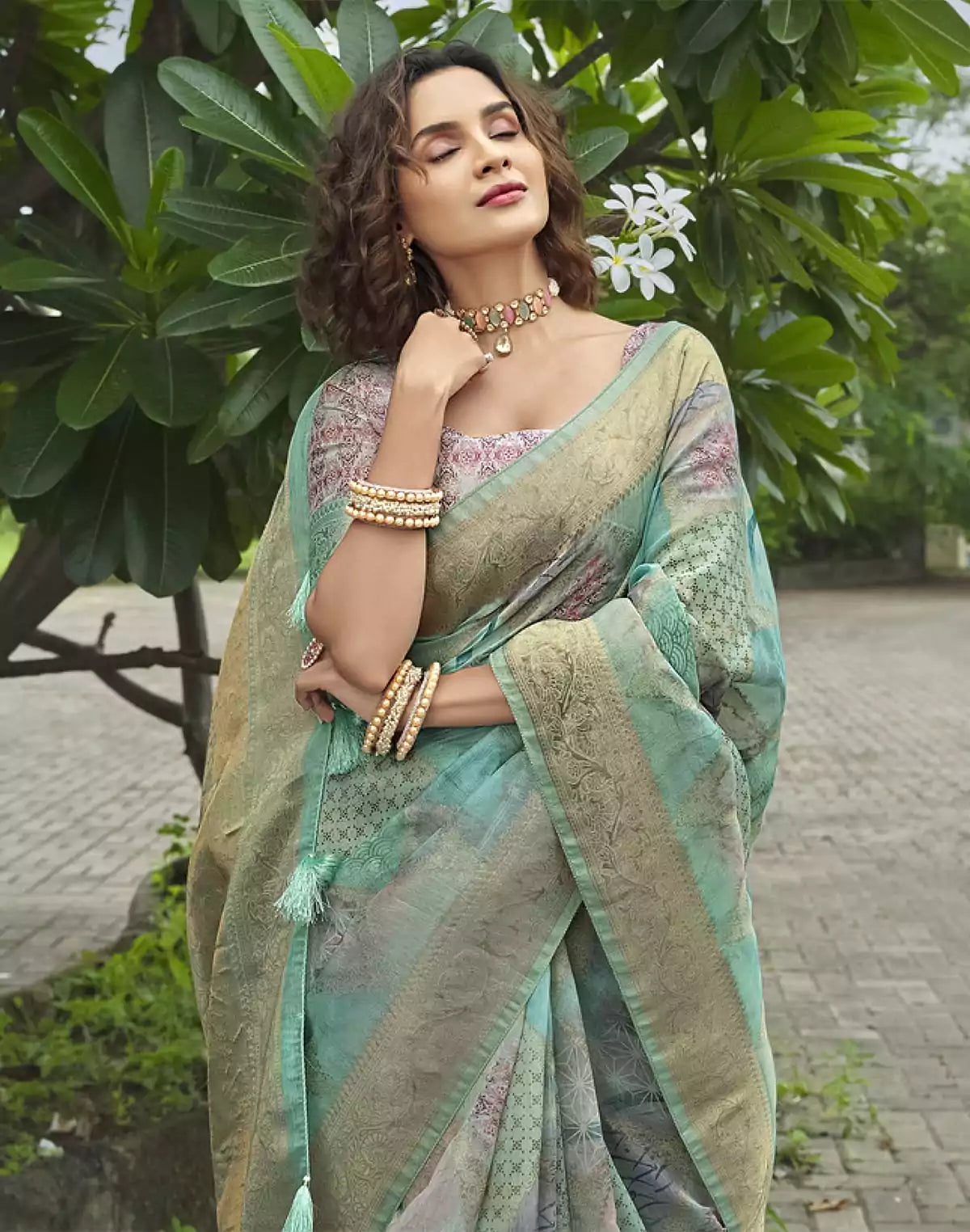 Beautiful Pink Botanical Print Patola Designer Saree