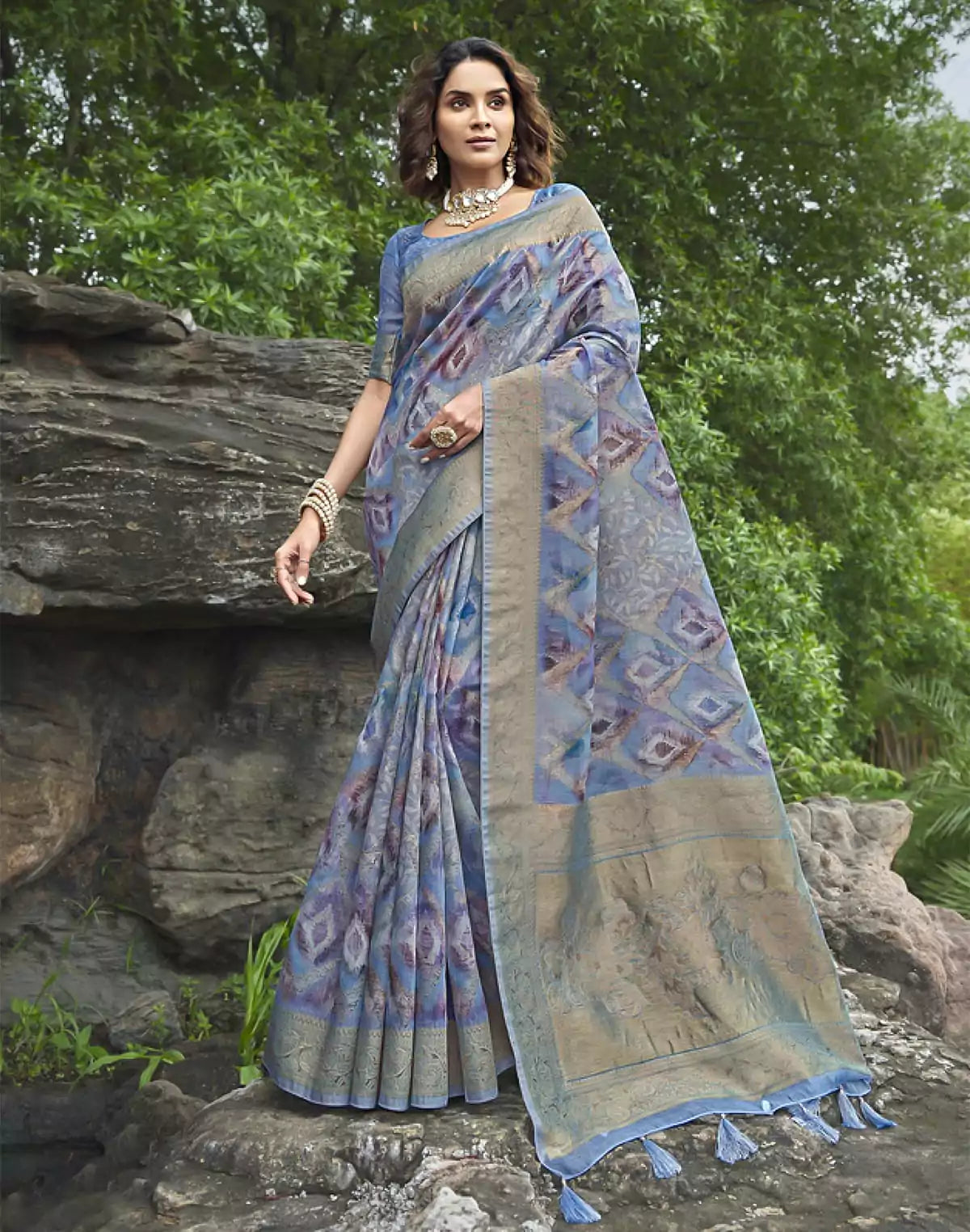 Sky Blue Fancy Jute Saree