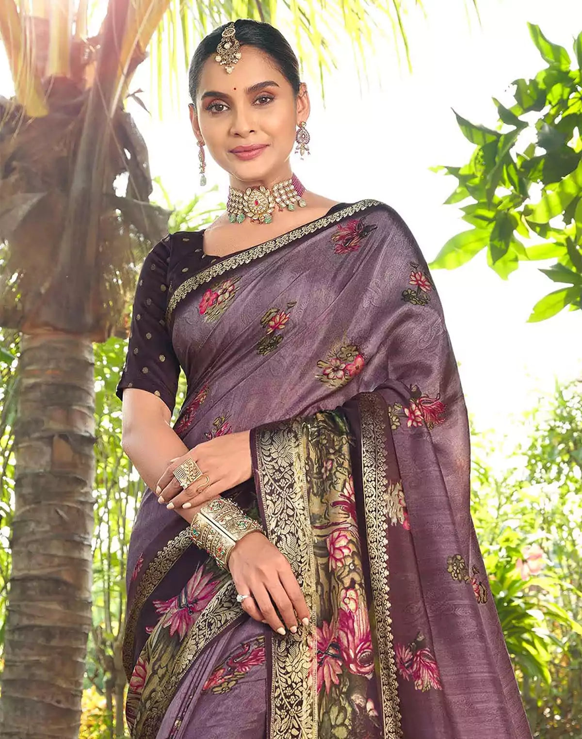 Light Purple All over Floral bunches Dola Silk Saree