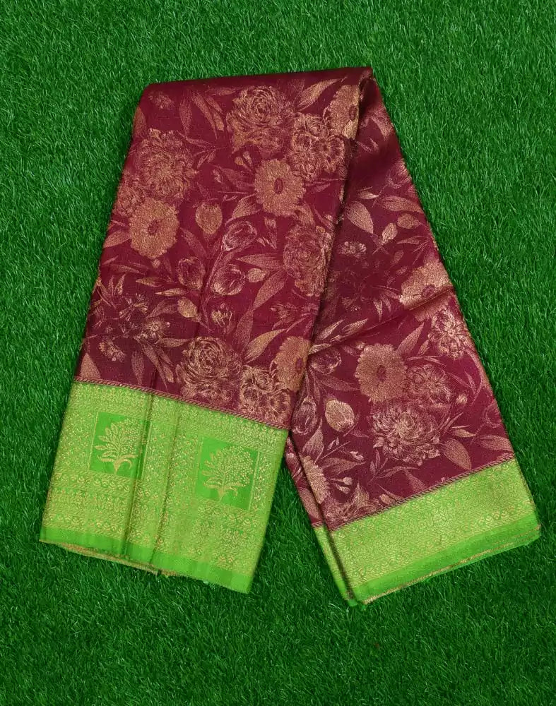 Maroon colour Floral Zari Soft Silk Saree