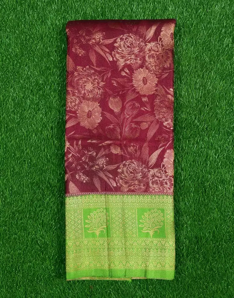 Maroon colour Floral Zari Soft Silk Saree