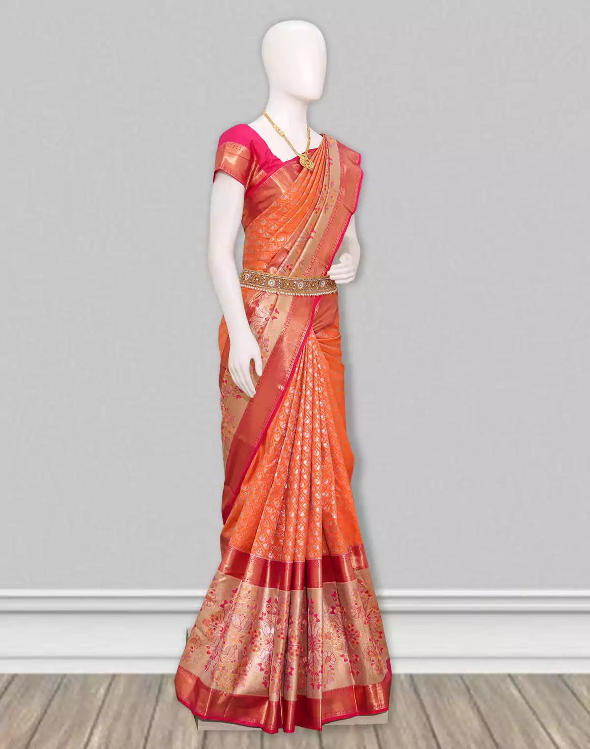Orange Kanchi Pattu Silk Saree