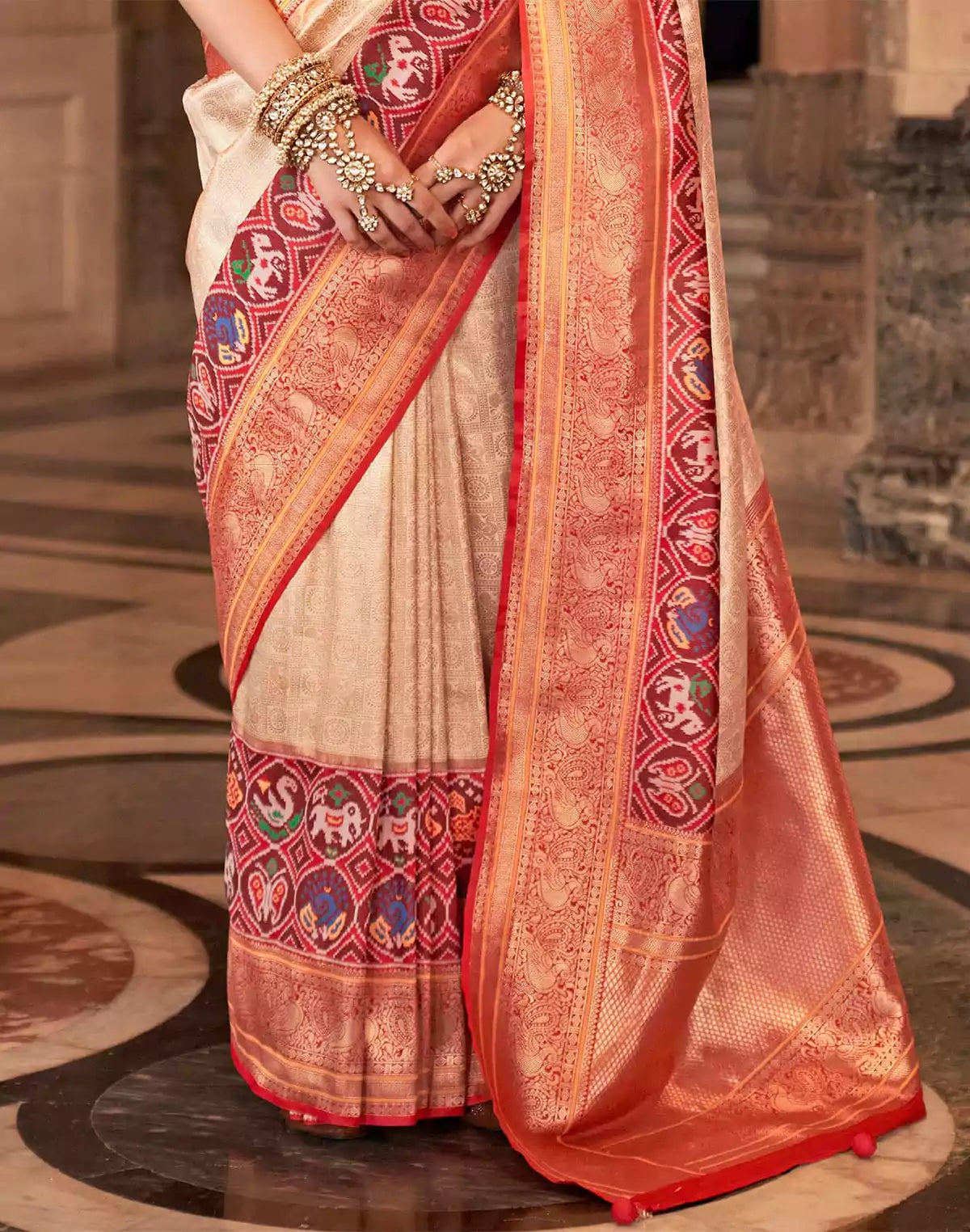 Cream Zari Woven Banaras Meenakari Silk Saree