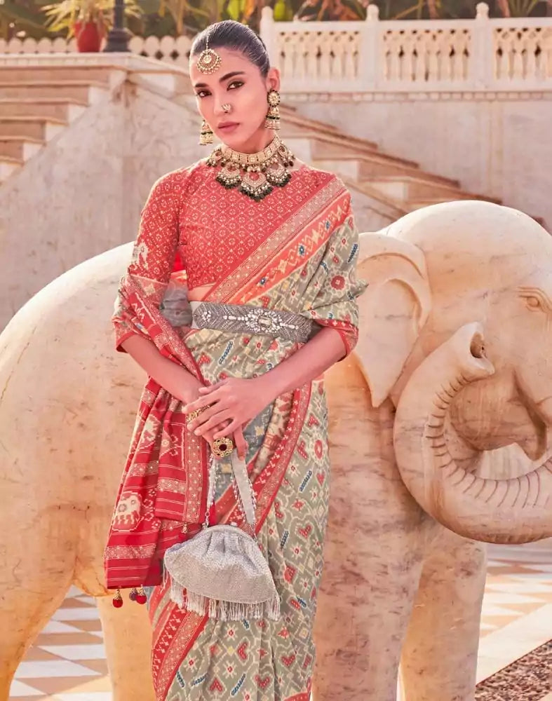 Light Green Ikat Print Patola Saree
