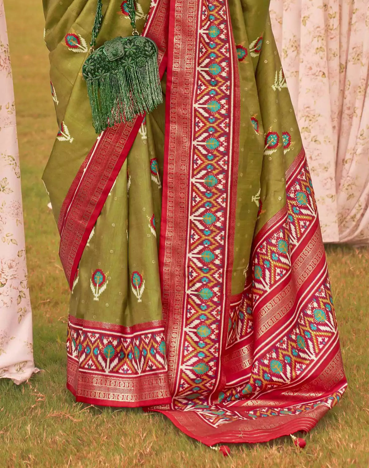 Stunning Mehendi Green Soft Patola Silk Saree