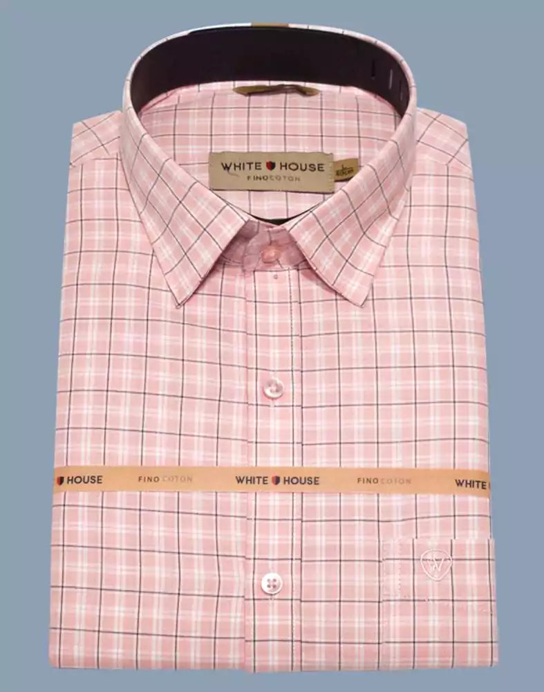 Peach Checkered Cotton Printed Shirt