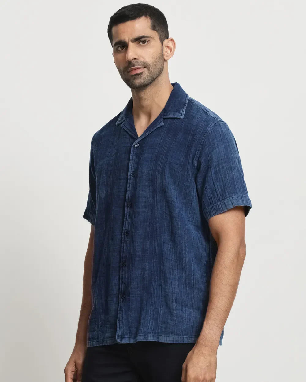 Dark Indigo Blue Half Sleeve Denim Casual Shirt