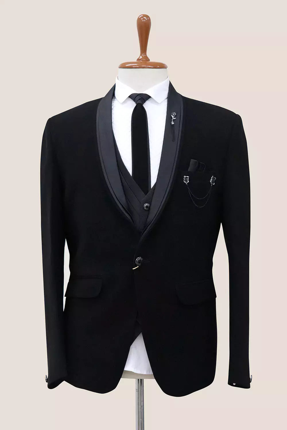 Black Polynosic Solid Suit with Unstitched Satin Trouser