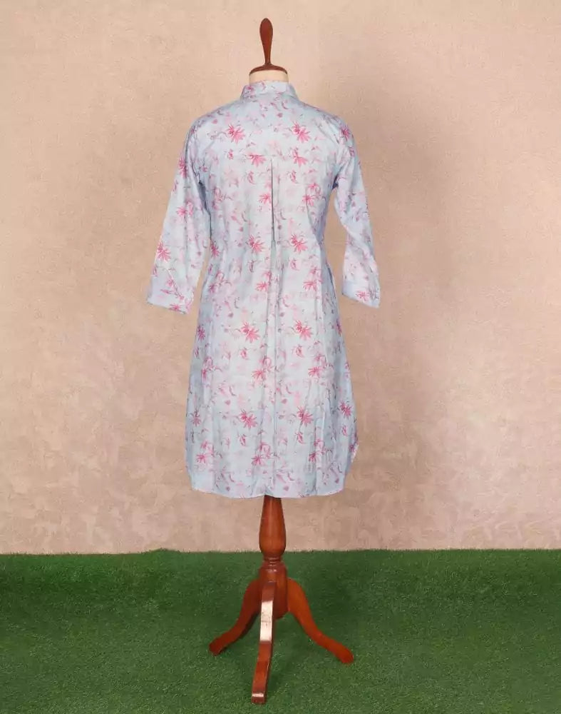Sky Blue Floral Cotton Printed Tops