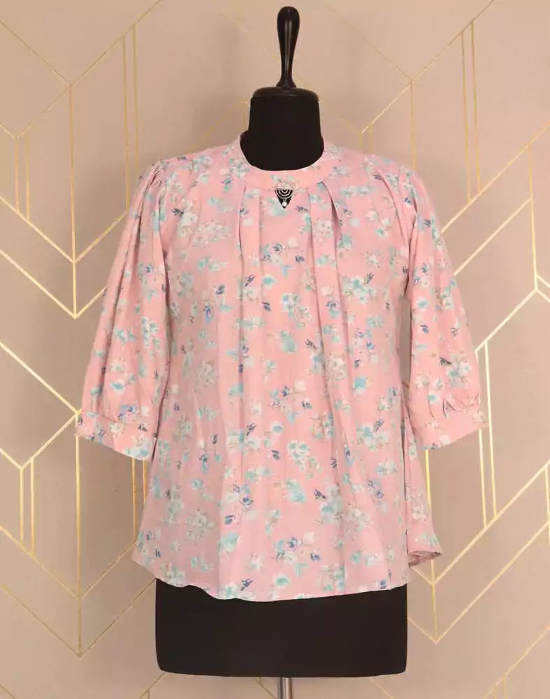 Light Pink Floral Print Cotton Top