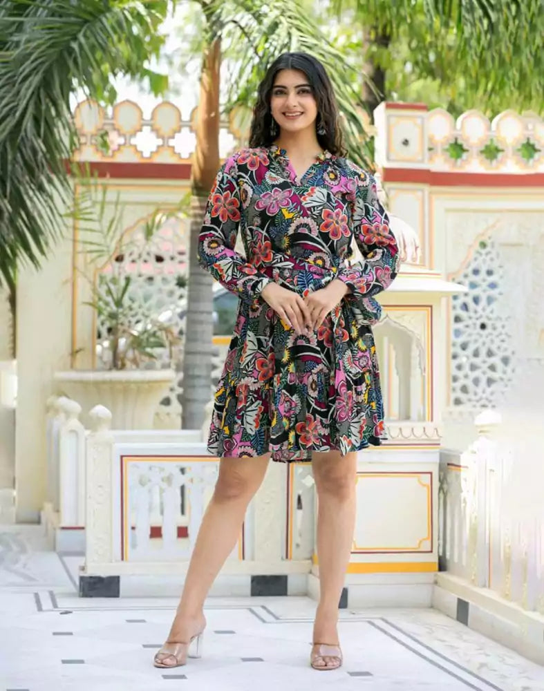 Black Coloured Floral Print Cotton Silk Top