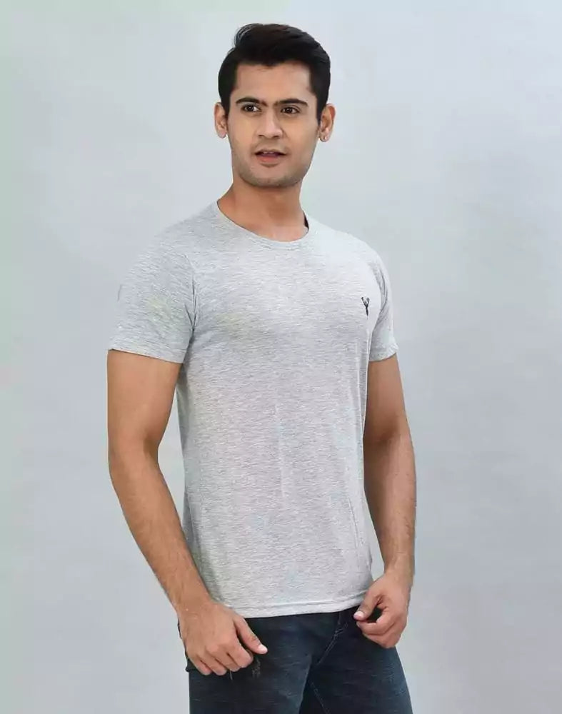 Silver Round-Neck Slim Fit Men T-Shirt