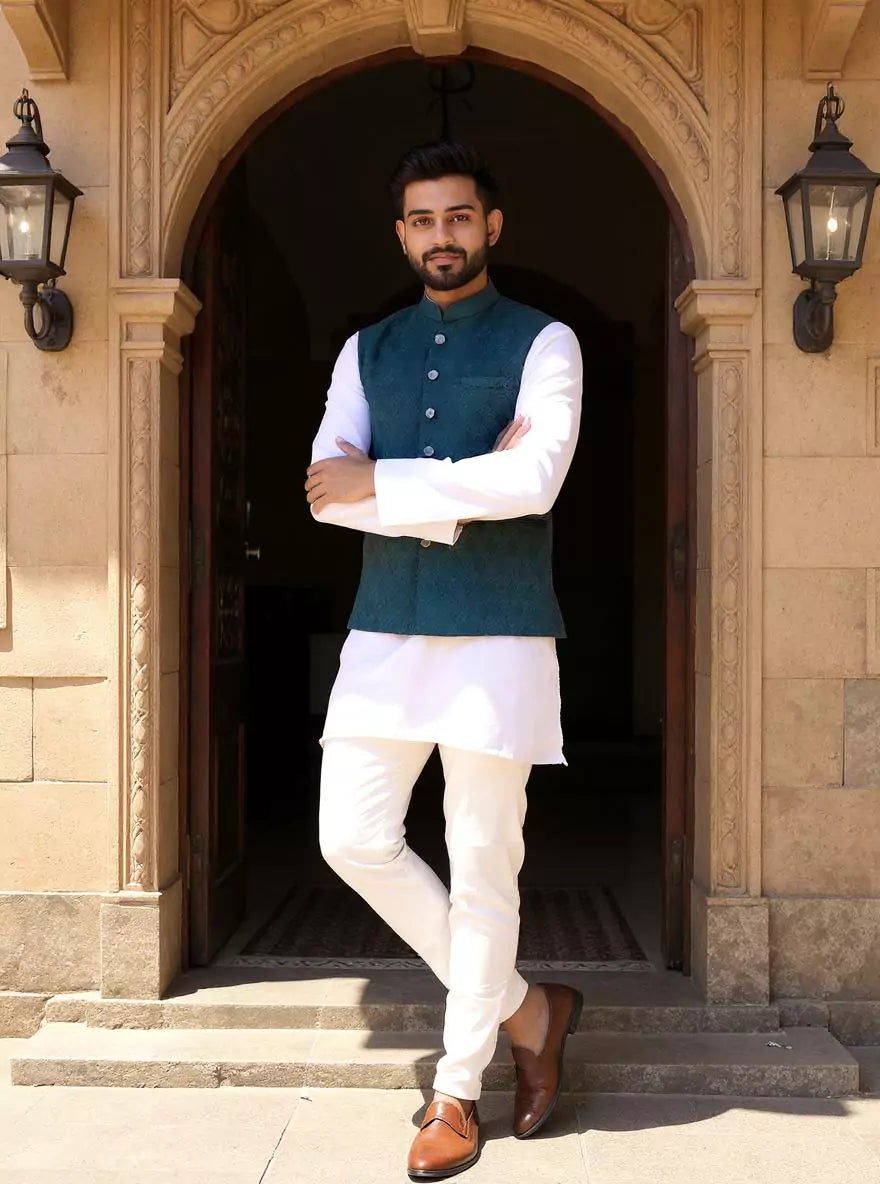 Captivating Rama Self Woven Jacquard Waistcoat for Men