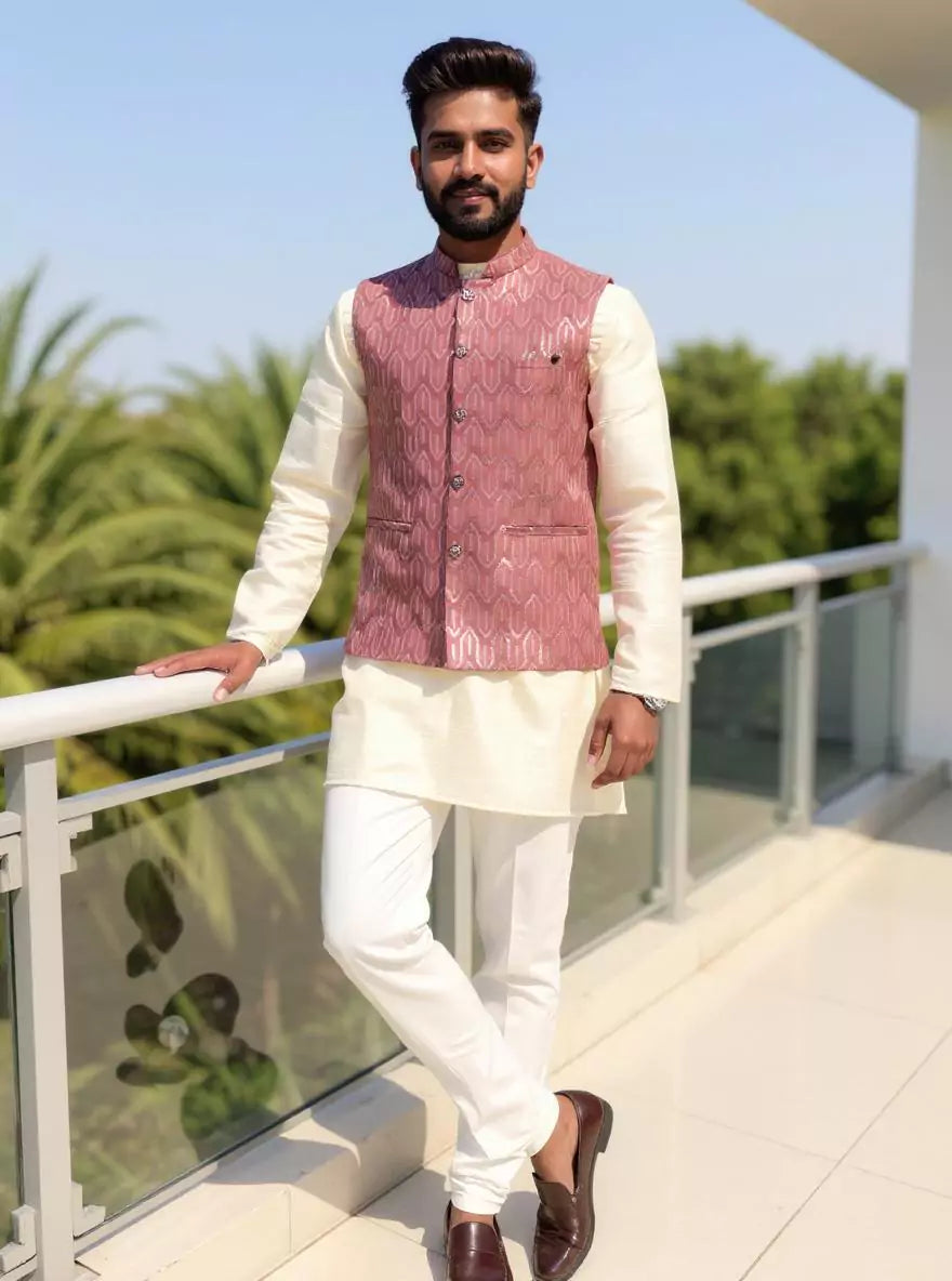 Peach All Over Sequinned work Polynosic Waistcoat